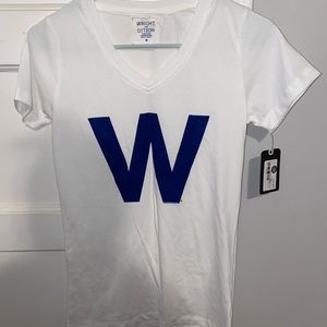 NWT-Wright & Ditson Women's White V-Neck Tee with Blue 'W'